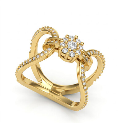 0.6 ct.tw. Bow Knot Crossover Cluster Round Cut Ring