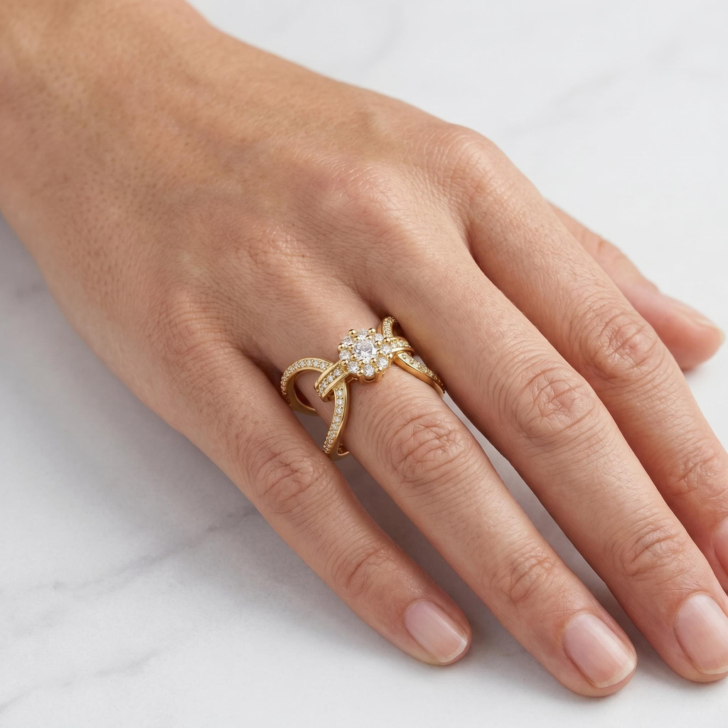 0.6 ct.tw. Bow Knot Crossover Cluster Round Cut Ring