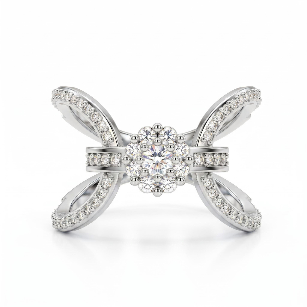 0.6 ct.tw. Bow Knot Crossover Cluster Round Cut Ring