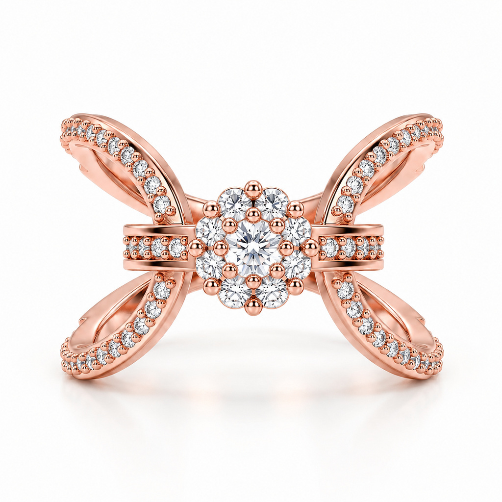 0.6 ct.tw. Bow Knot Crossover Cluster Round Cut Ring