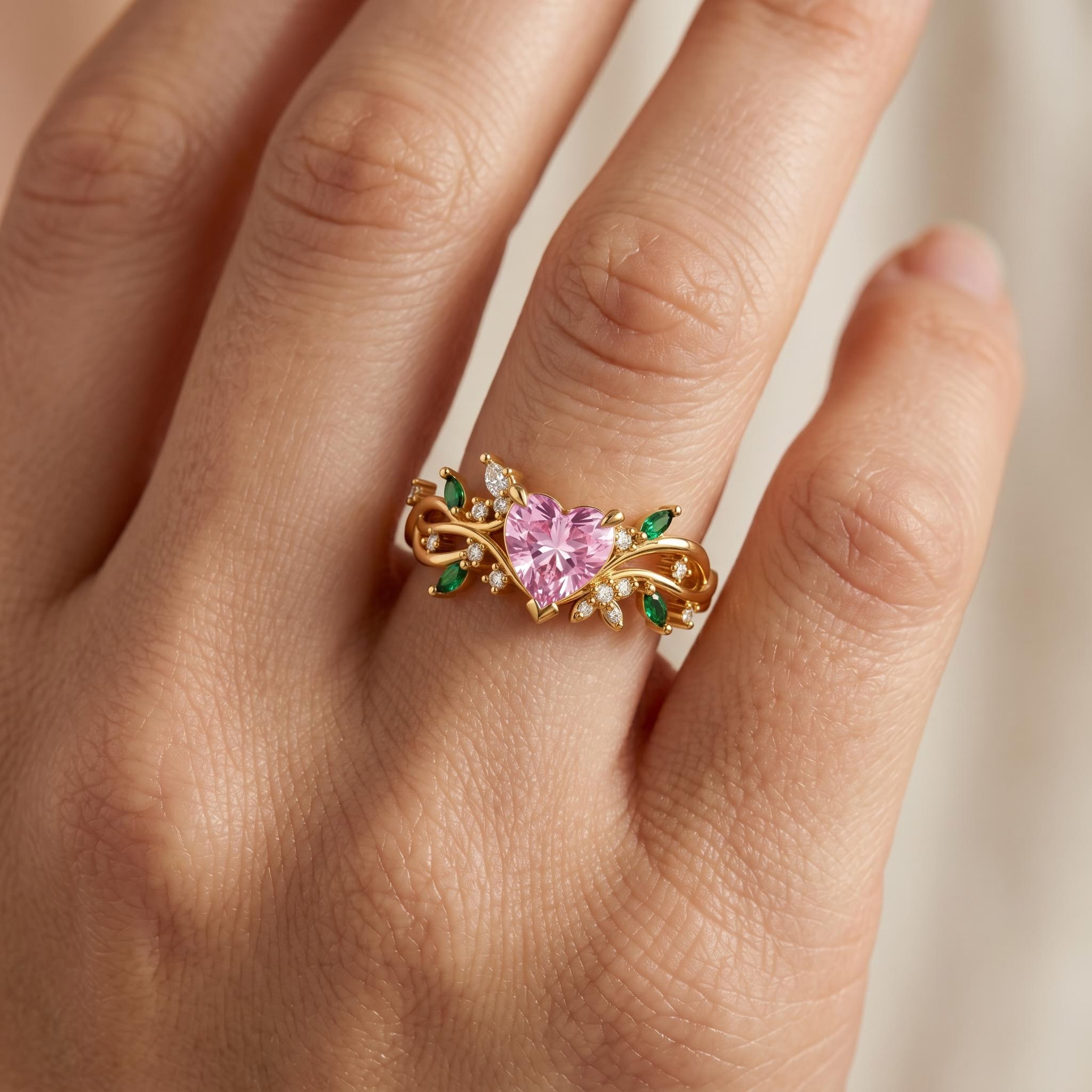 1.75 ct.tw. Nature-inspired Pink Heart Cut Twisted Vine Fashion Ring 1.75 ct.tw. Nature-inspired Pink Heart Cut Twisted Vine Fashion Ring