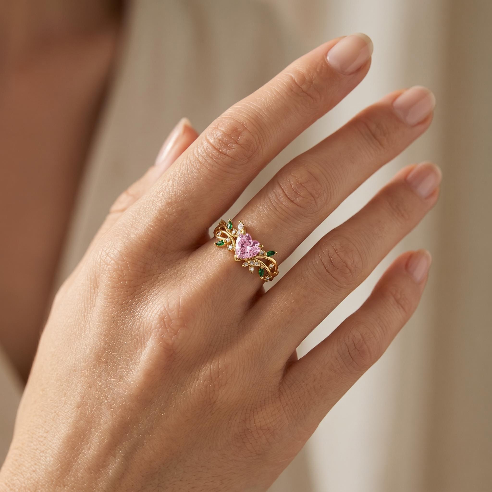 1.75 ct.tw. Nature-inspired Pink Heart Cut Twisted Vine Fashion Ring 1.75 ct.tw. Nature-inspired Pink Heart Cut Twisted Vine Fashion Ring