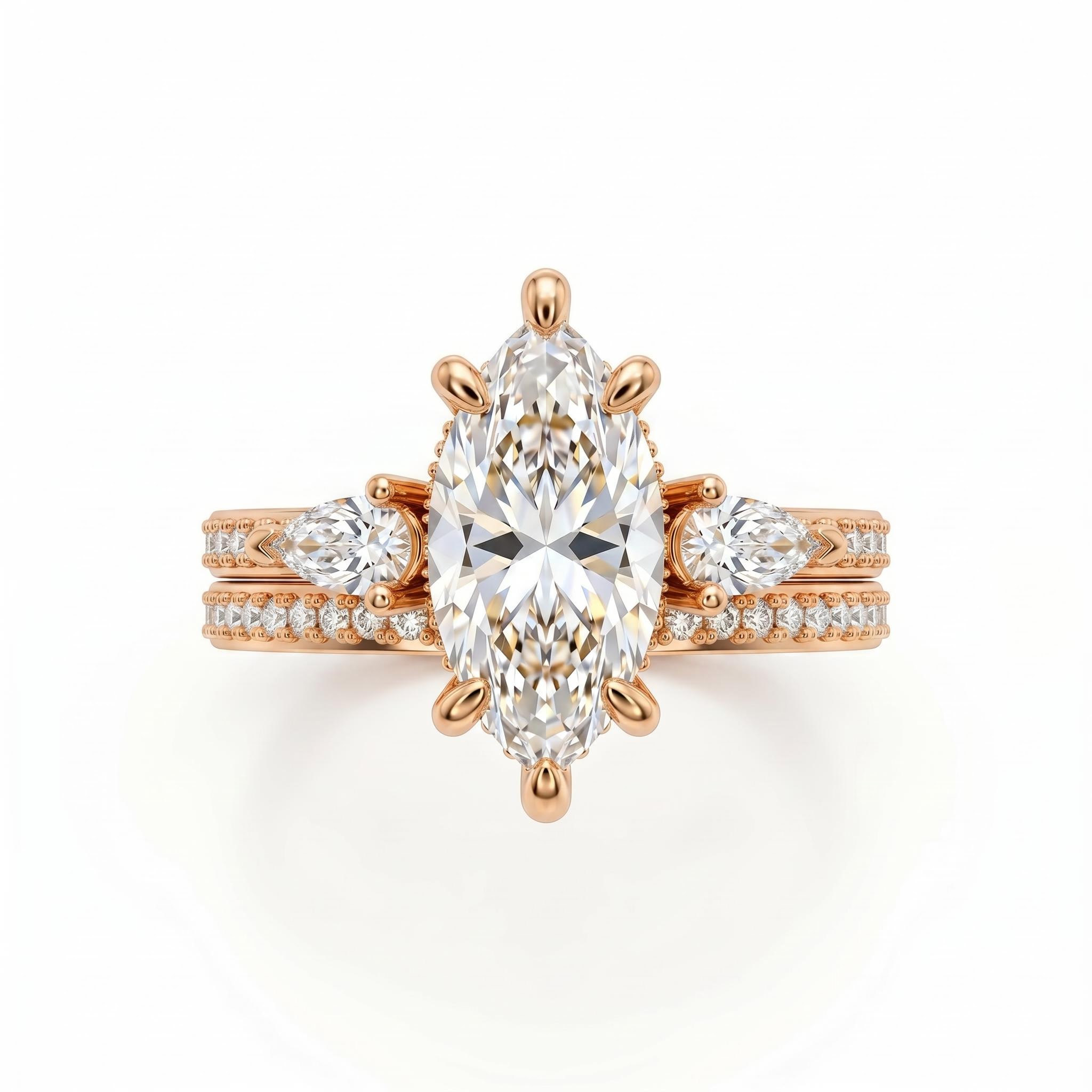 3.71 ct.tw. Marquise Cut Hidden Halo Three-Stone 2-Piece Sparkling Bridal Set