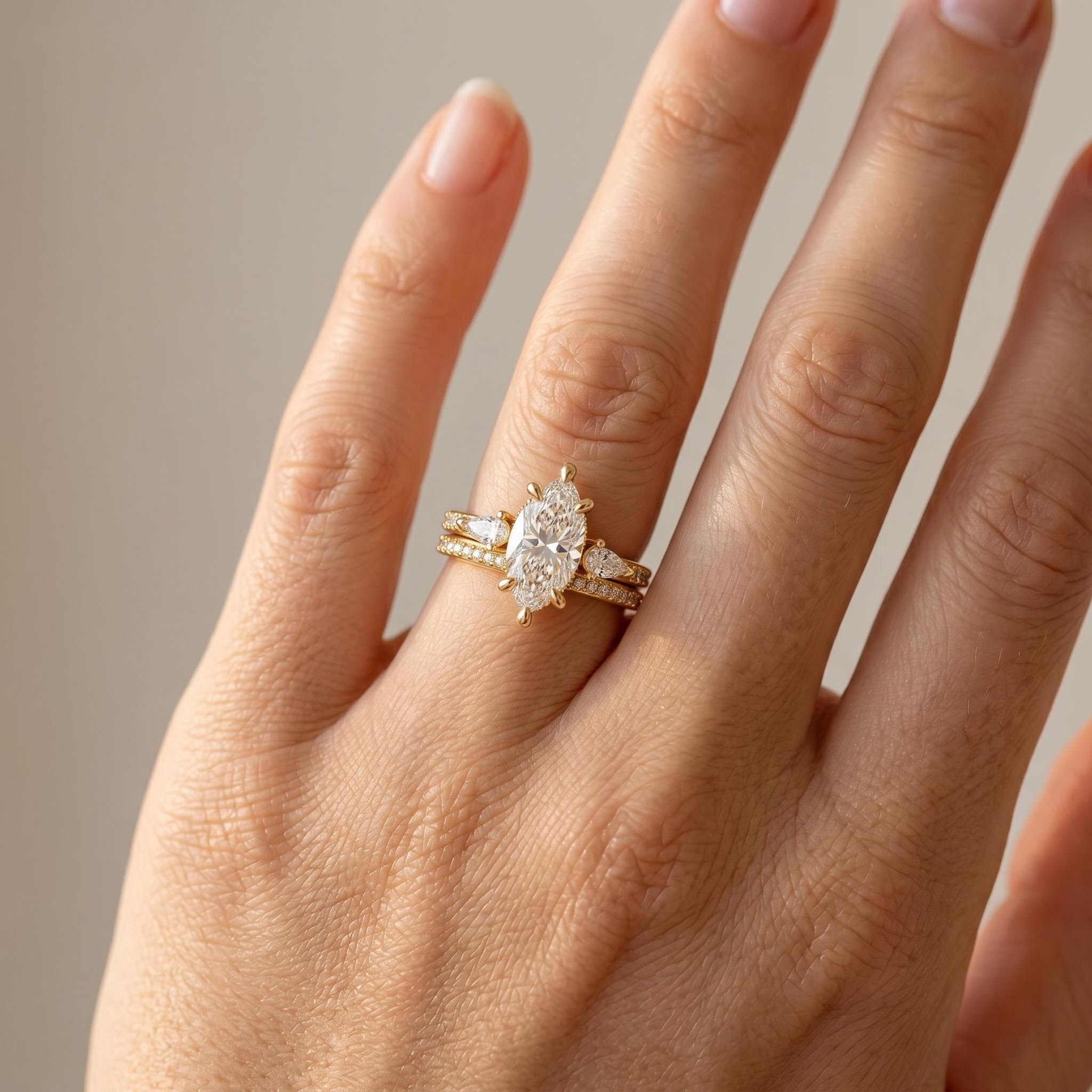 3.71 ct.tw. Marquise Cut Hidden Halo Three-Stone 2-Piece Sparkling Bridal Set