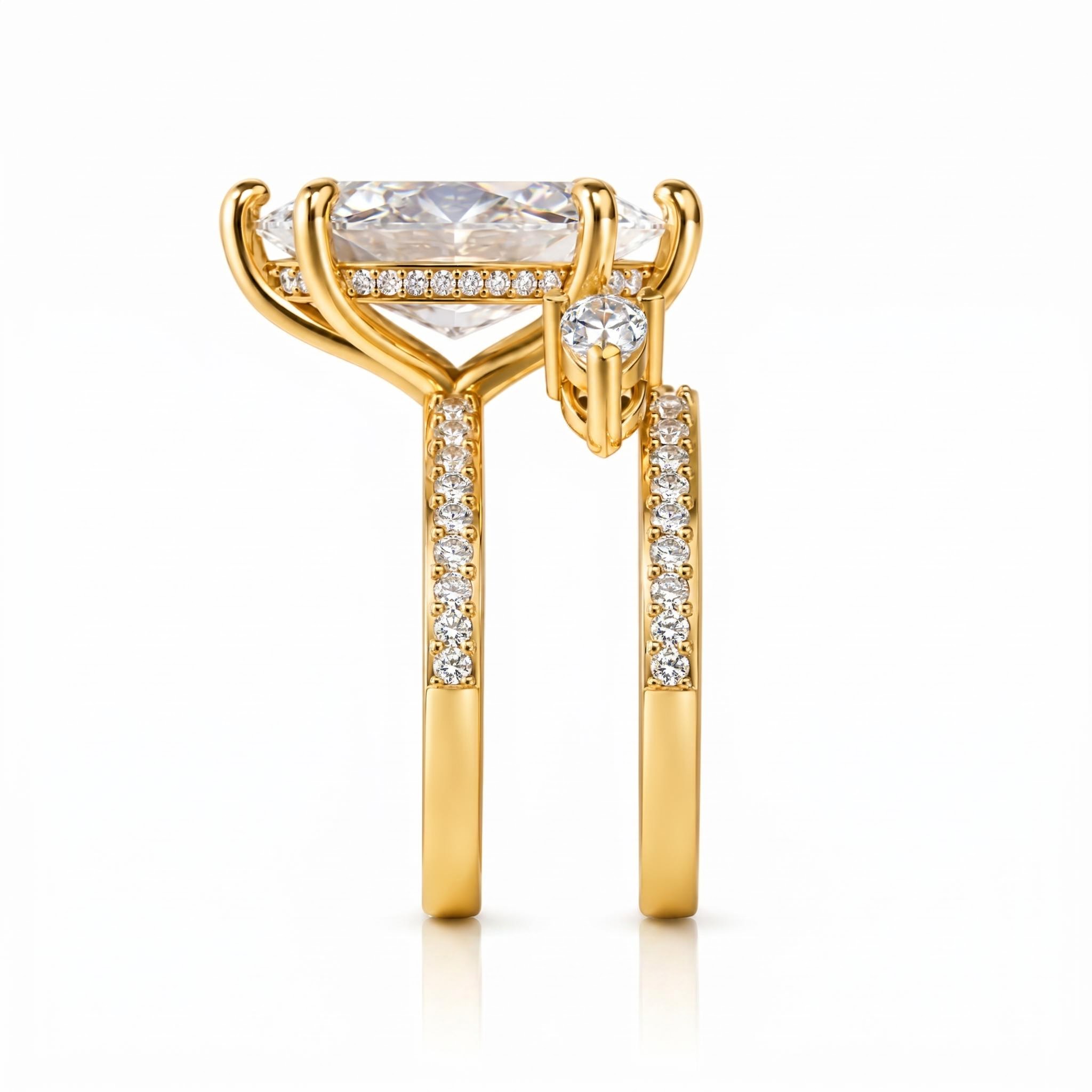 3.71 ct.tw. Marquise Cut Hidden Halo Three-Stone 2-Piece Sparkling Bridal Set