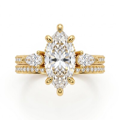 3.71 ct.tw. Marquise Cut Hidden Halo Three-Stone 2-Piece Sparkling Bridal Set