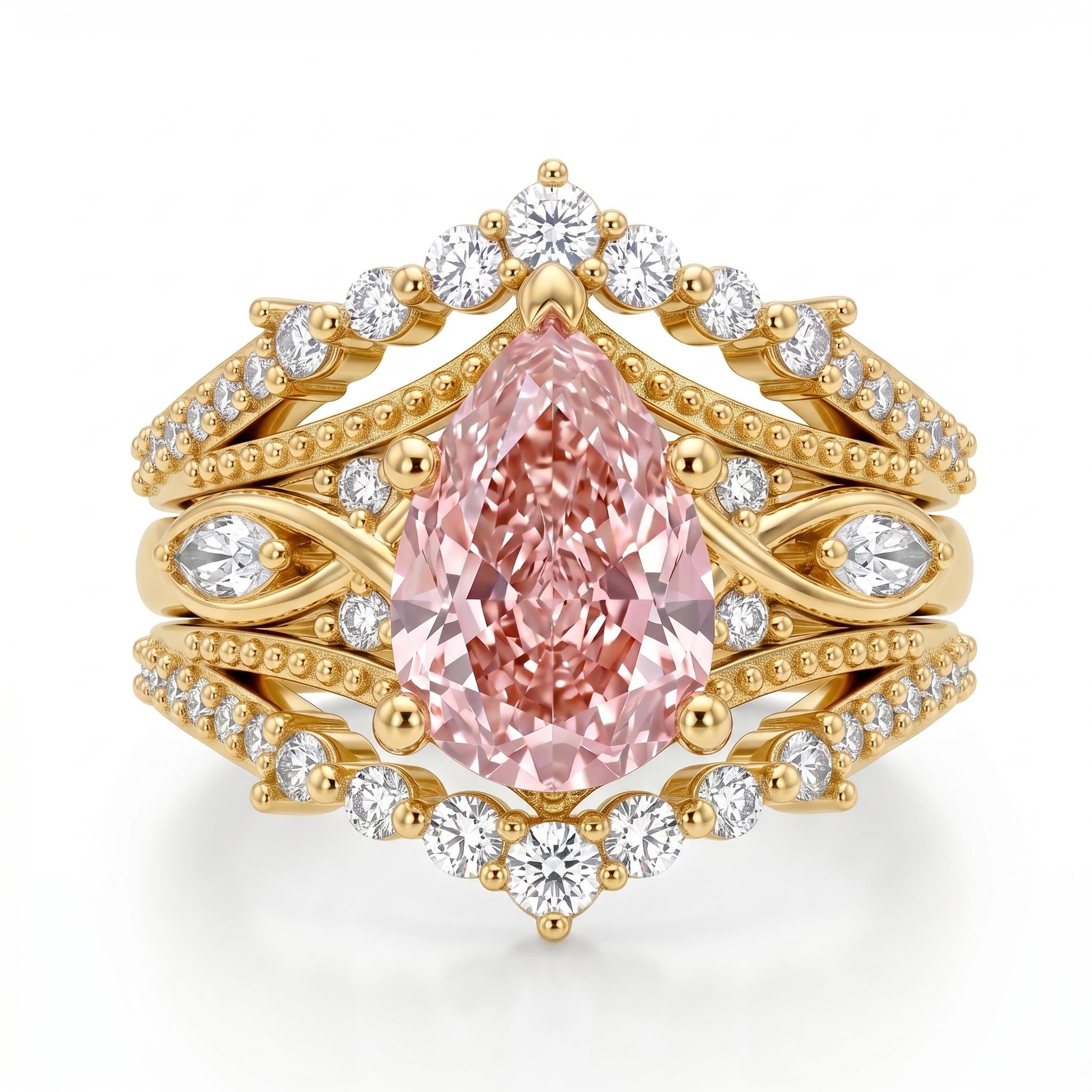 4.85 ct.tw. Pink Pear Cut 2-Piece Stackable Bridal Ring Set