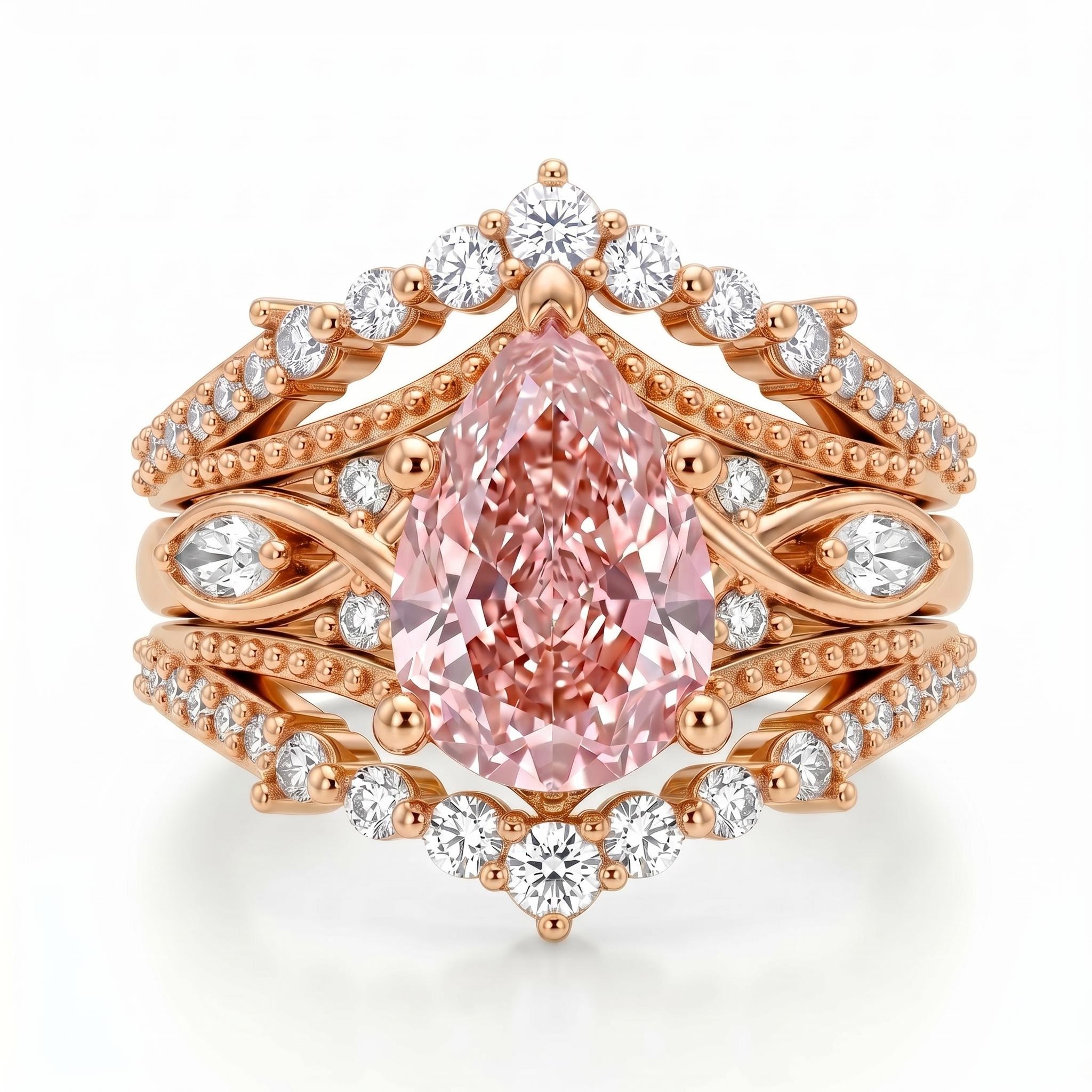 4.85 ct.tw. Pink Pear Cut 2-Piece Stackable Bridal Ring Set