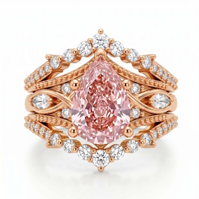4.85 ct.tw. Pink Pear Cut 2-Piece Stackable Bridal Ring Set