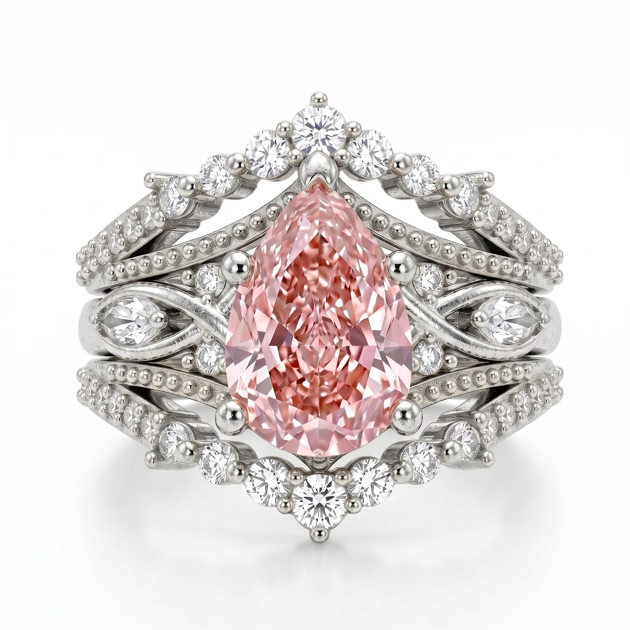 4.85 ct.tw. Pink Pear Cut 2-Piece Stackable Bridal Ring Set
