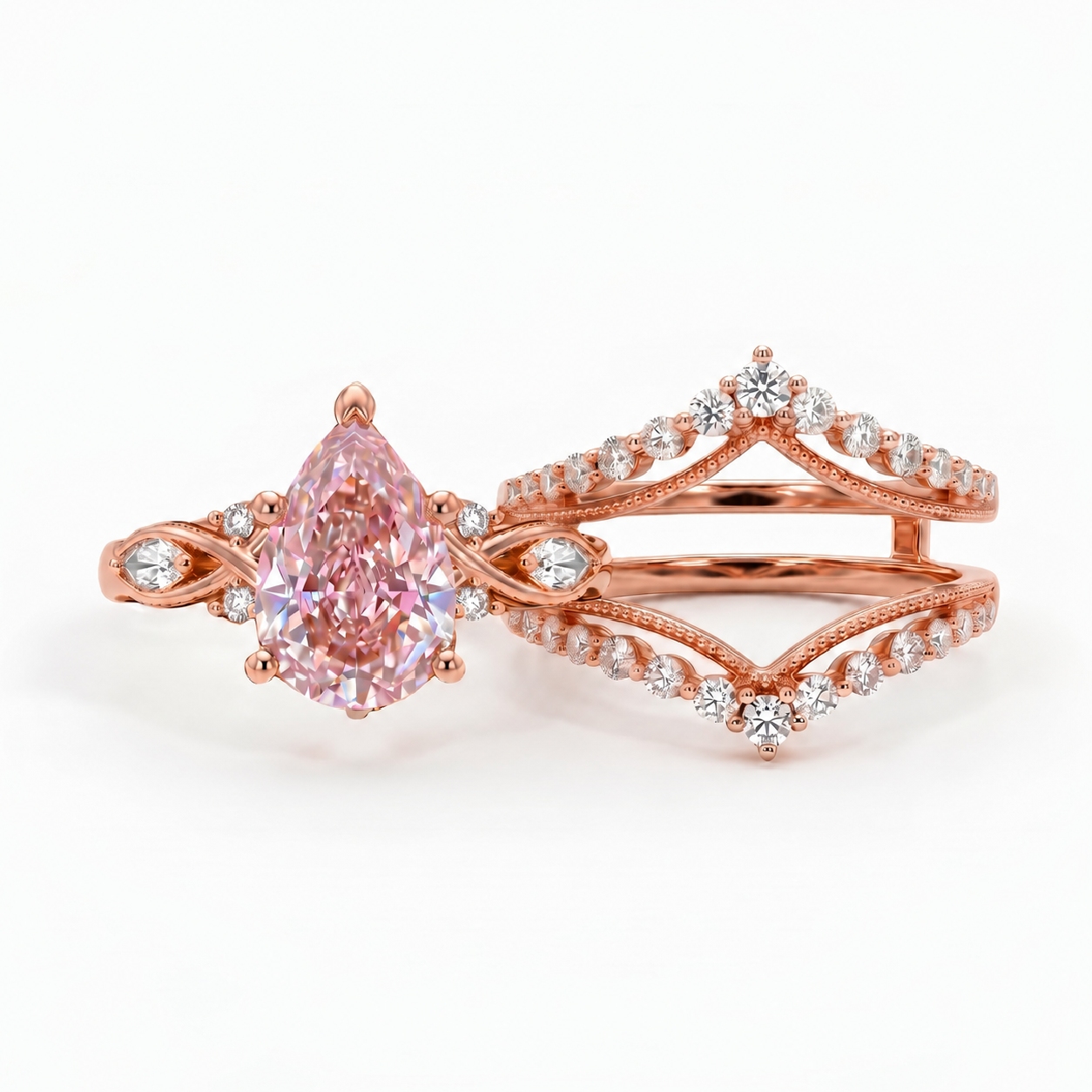 4.85 ct.tw. Pink Pear Cut 2-Piece Stackable Bridal Ring Set