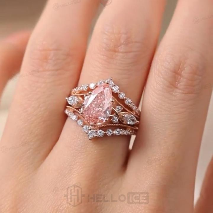 4.85 ct.tw. Pink Pear Cut 2-Piece Stackable Bridal Ring Set