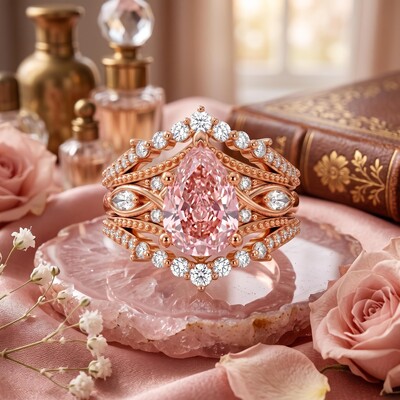 4.85 ct.tw. Pink Pear Cut 2-Piece Stackable Bridal Ring Set
