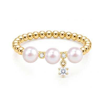Three Pearl with Diamond Dangle Fashion Ring