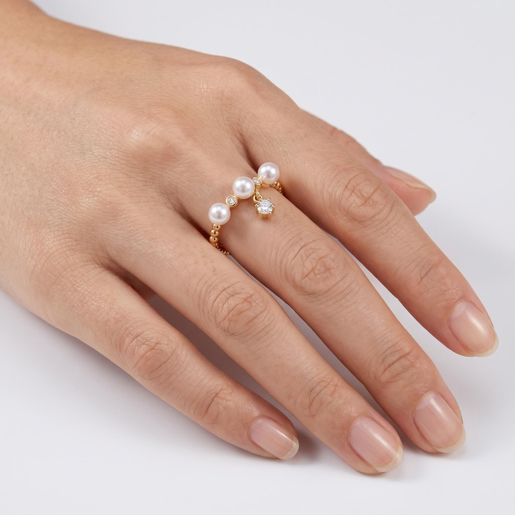 Three Pearl with Diamond Dangle Fashion Ring