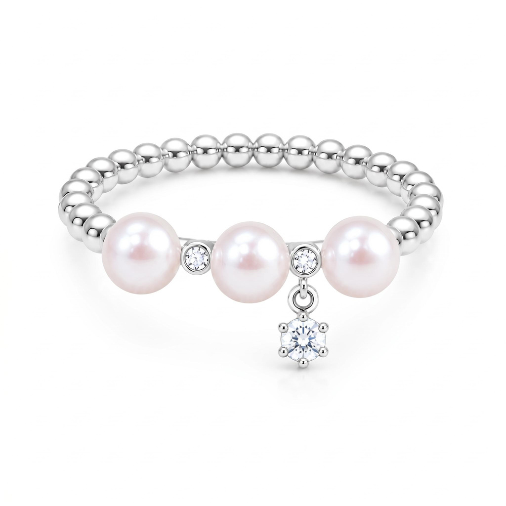 Three Pearl with Diamond Dangle Fashion Ring