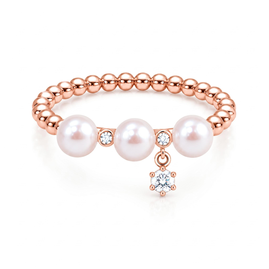 Three Pearl with Diamond Dangle Fashion Ring