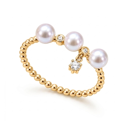 Three Pearl with Diamond Dangle Fashion Ring