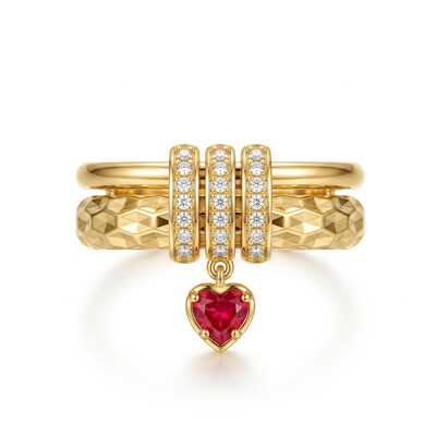 0.43 ct.tw. Red Heart Dangle Textured Band Ring