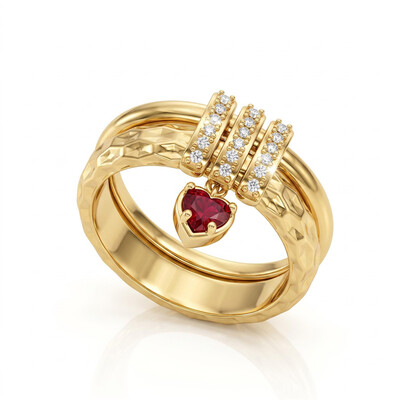 0.43 ct.tw. Red Heart Dangle Textured Band Ring