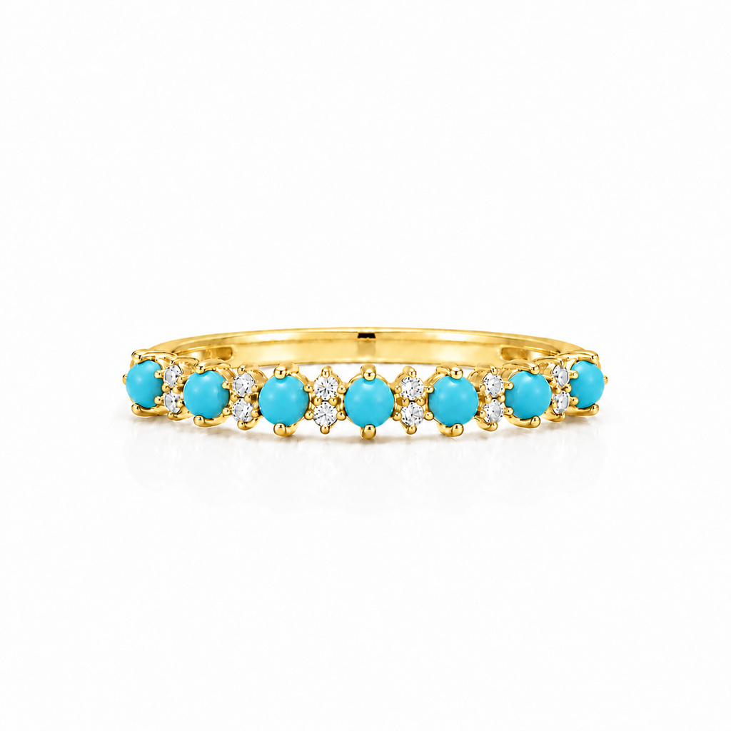 Turquoise And White Diamond Alternating Band Ring