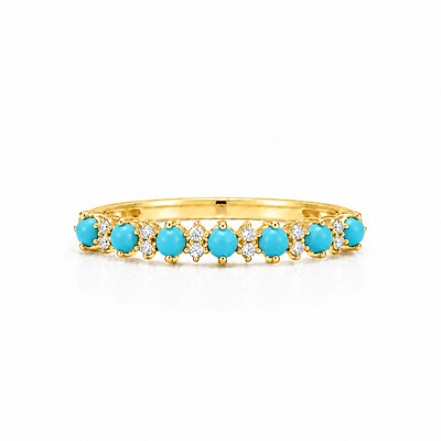 Turquoise And White Diamond Alternating Band Ring