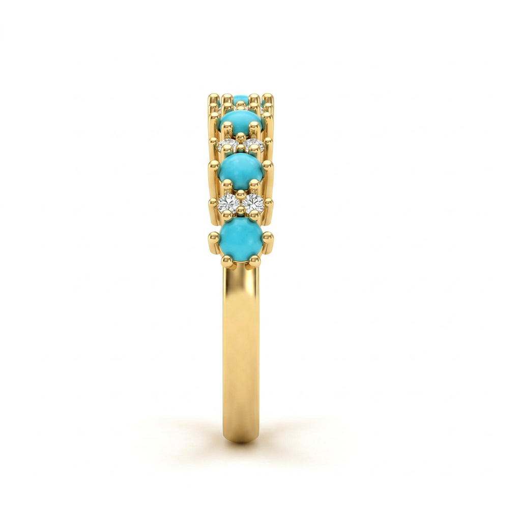 Turquoise And White Diamond Alternating Band Ring
