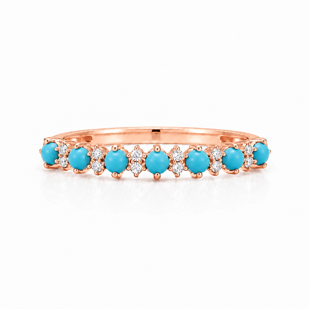 Turquoise And White Diamond Alternating Band Ring