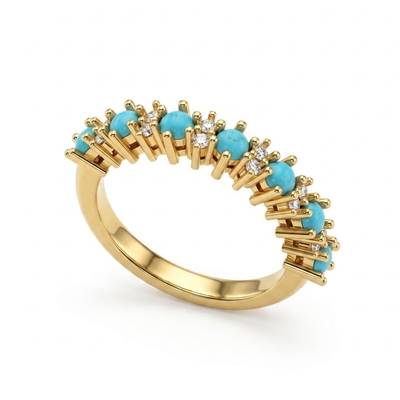 Turquoise And White Diamond Alternating Band Ring