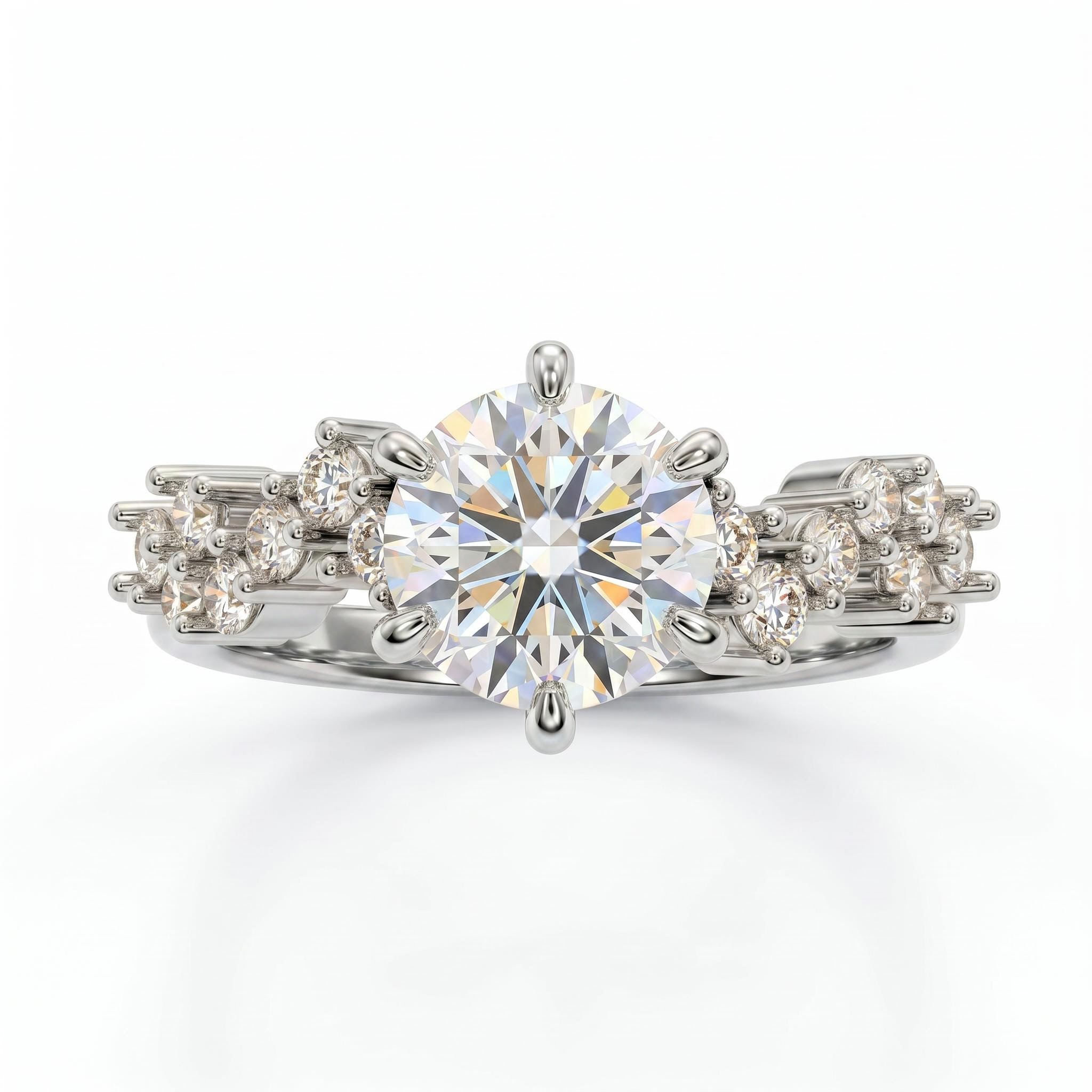 1.51 ct.tw. Round Cut Side Stone Engagement Ring