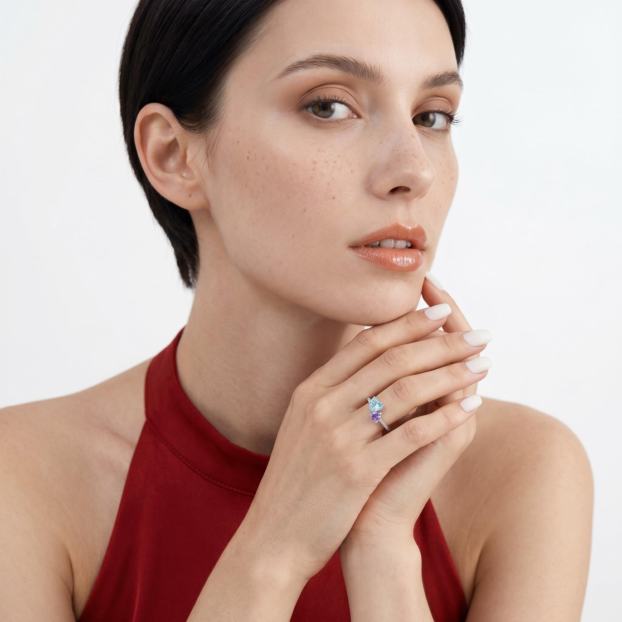 1.86 ct.tw. Dual Heart Birthstone Promise Ring