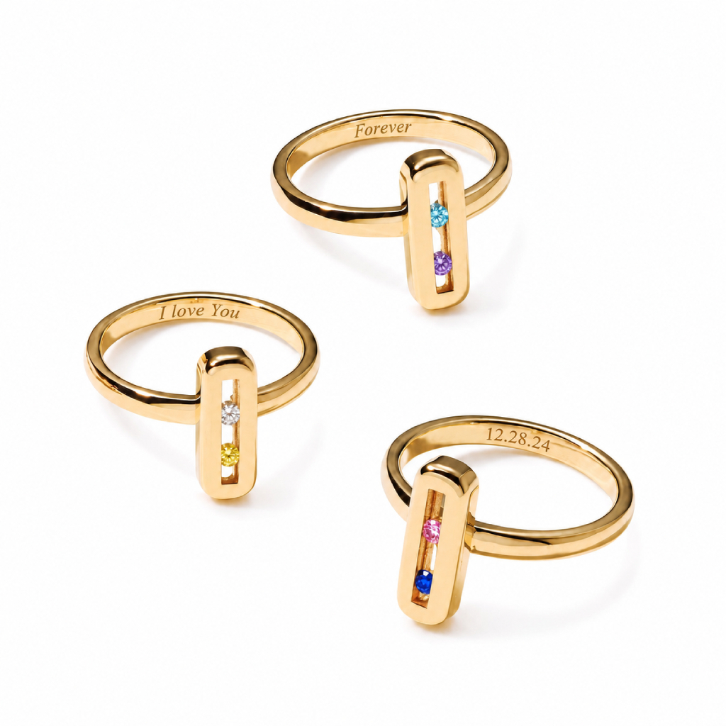 Personalized Sliding Bar Movable Birthstone Fashion Ring Personalized Sliding Bar Movable Birthstone Fashion Ring