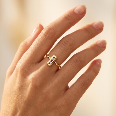 Personalized Sliding Bar Movable Birthstone Fashion Ring