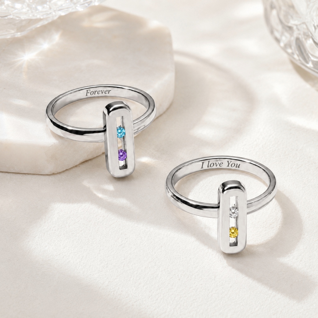 Personalized Sliding Bar Movable Birthstone Fashion Ring Personalized Sliding Bar Movable Birthstone Fashion Ring