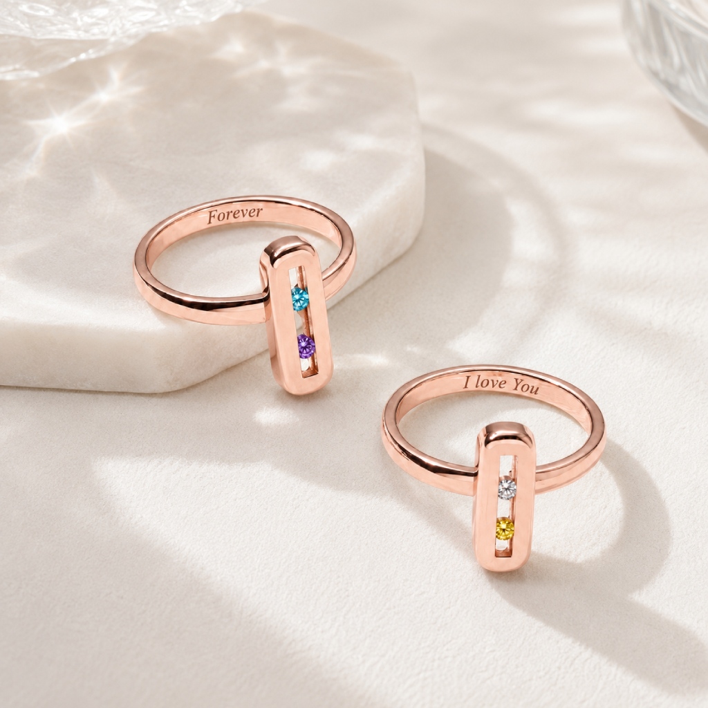 Personalized Sliding Bar Movable Birthstone Fashion Ring Personalized Sliding Bar Movable Birthstone Fashion Ring