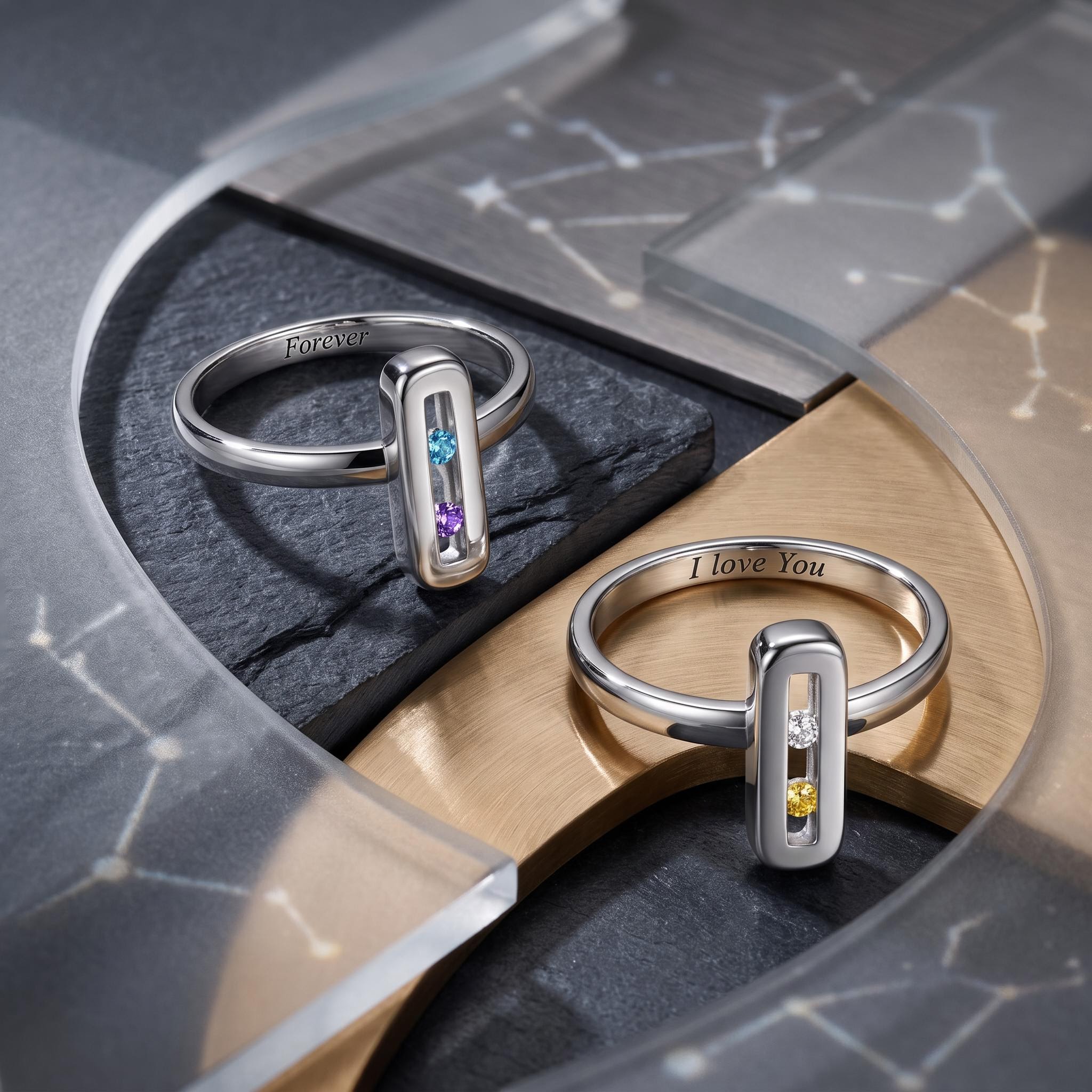 Personalized Sliding Bar Movable Birthstone Fashion Ring Personalized Sliding Bar Movable Birthstone Fashion Ring