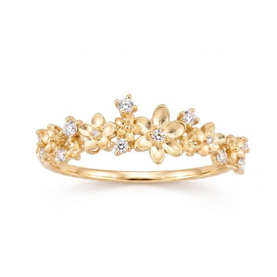 Nature-inspired Sandblasted Flower Cluster Women's Ring