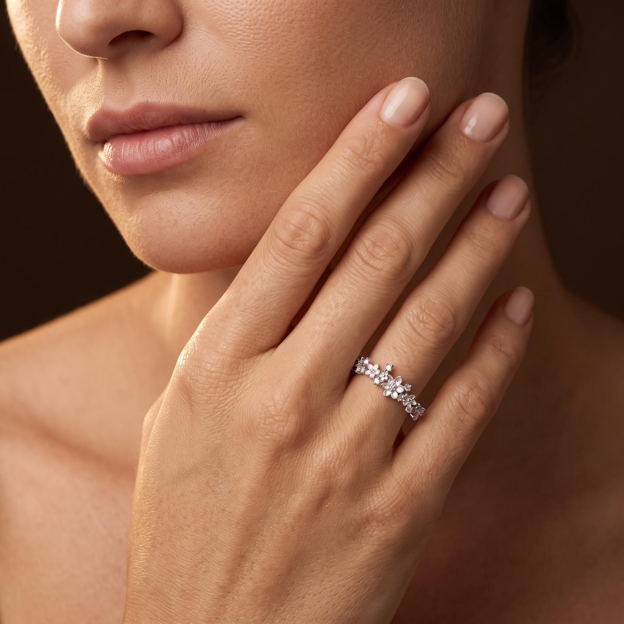 Nature-inspired Sandblasted Flower Cluster Women's Ring