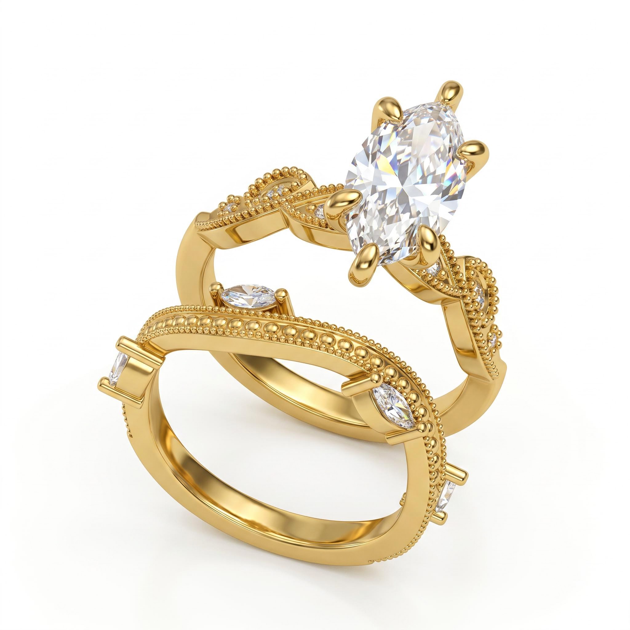 3.34 ct.tw. Vintage Marquise 2-Piece Stackable Bridal Ring Set 3.34 ct.tw. Vintage Marquise 2-Piece Stackable Bridal Ring Set