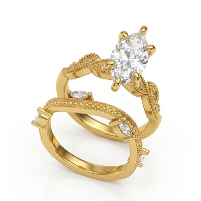 3.34 ct.tw. Vintage Marquise 2-Piece Stackable Bridal Ring Set