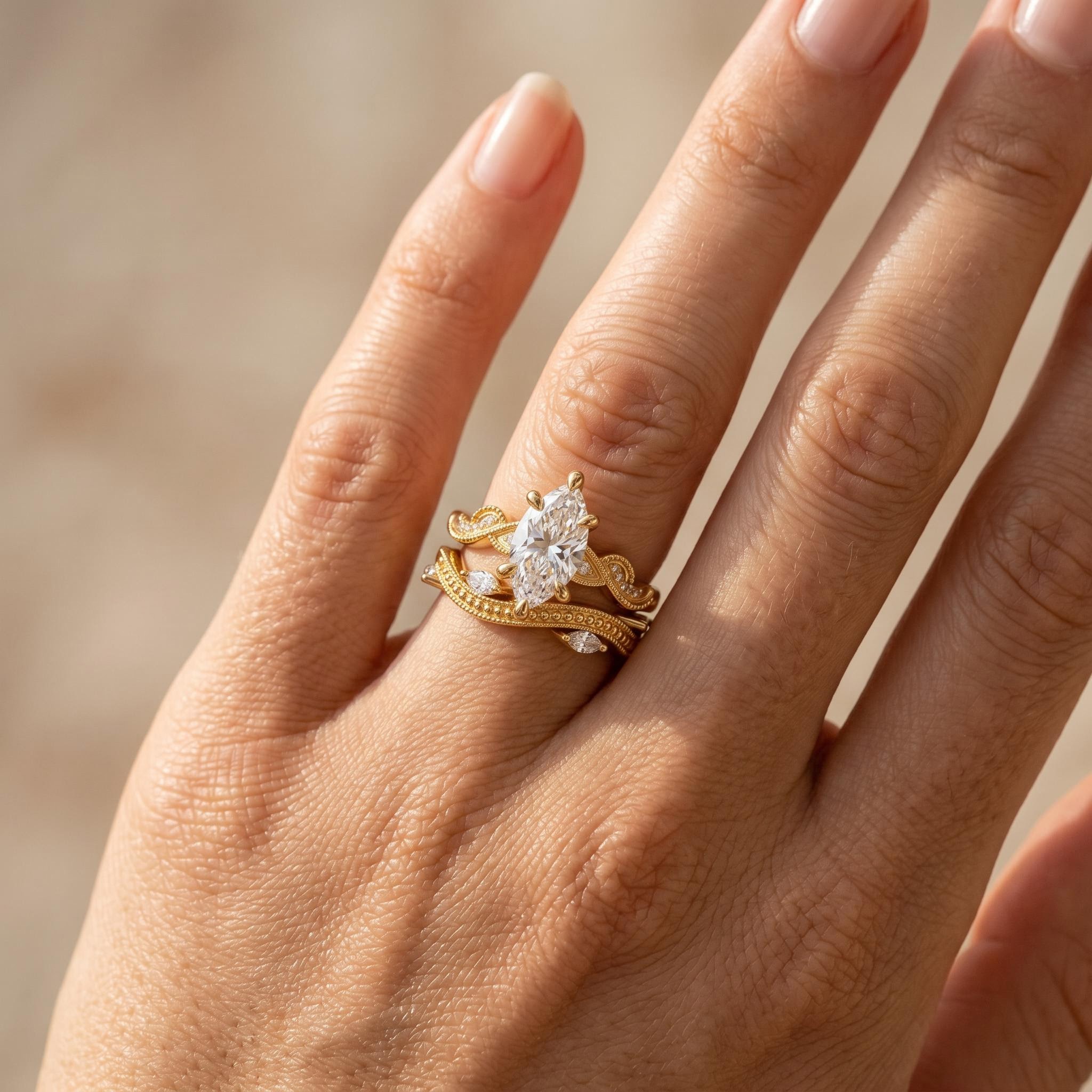 3.34 ct.tw. Vintage Marquise 2-Piece Stackable Bridal Ring Set 3.34 ct.tw. Vintage Marquise 2-Piece Stackable Bridal Ring Set