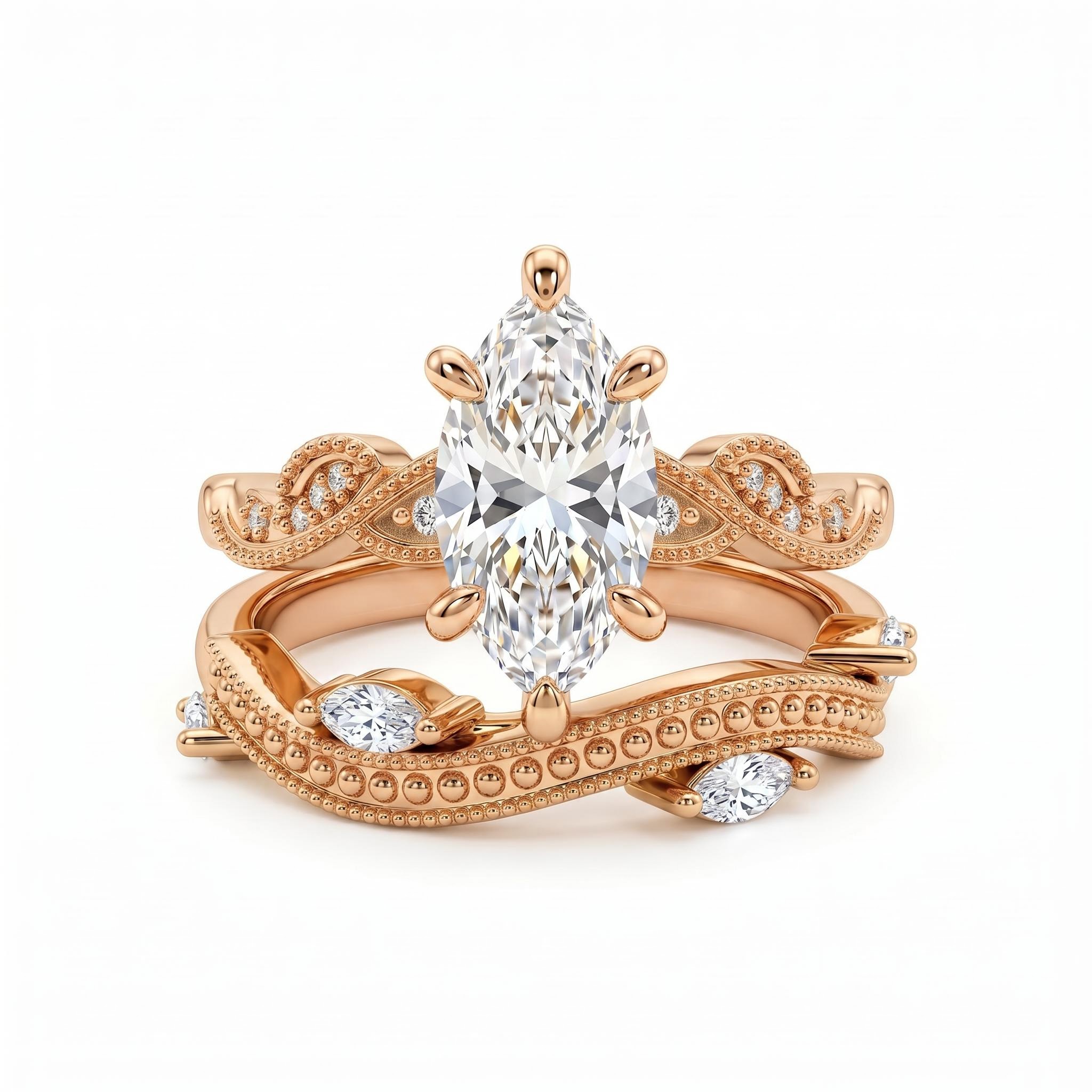 3.34 ct.tw. Vintage Marquise 2-Piece Stackable Bridal Ring Set 3.34 ct.tw. Vintage Marquise 2-Piece Stackable Bridal Ring Set