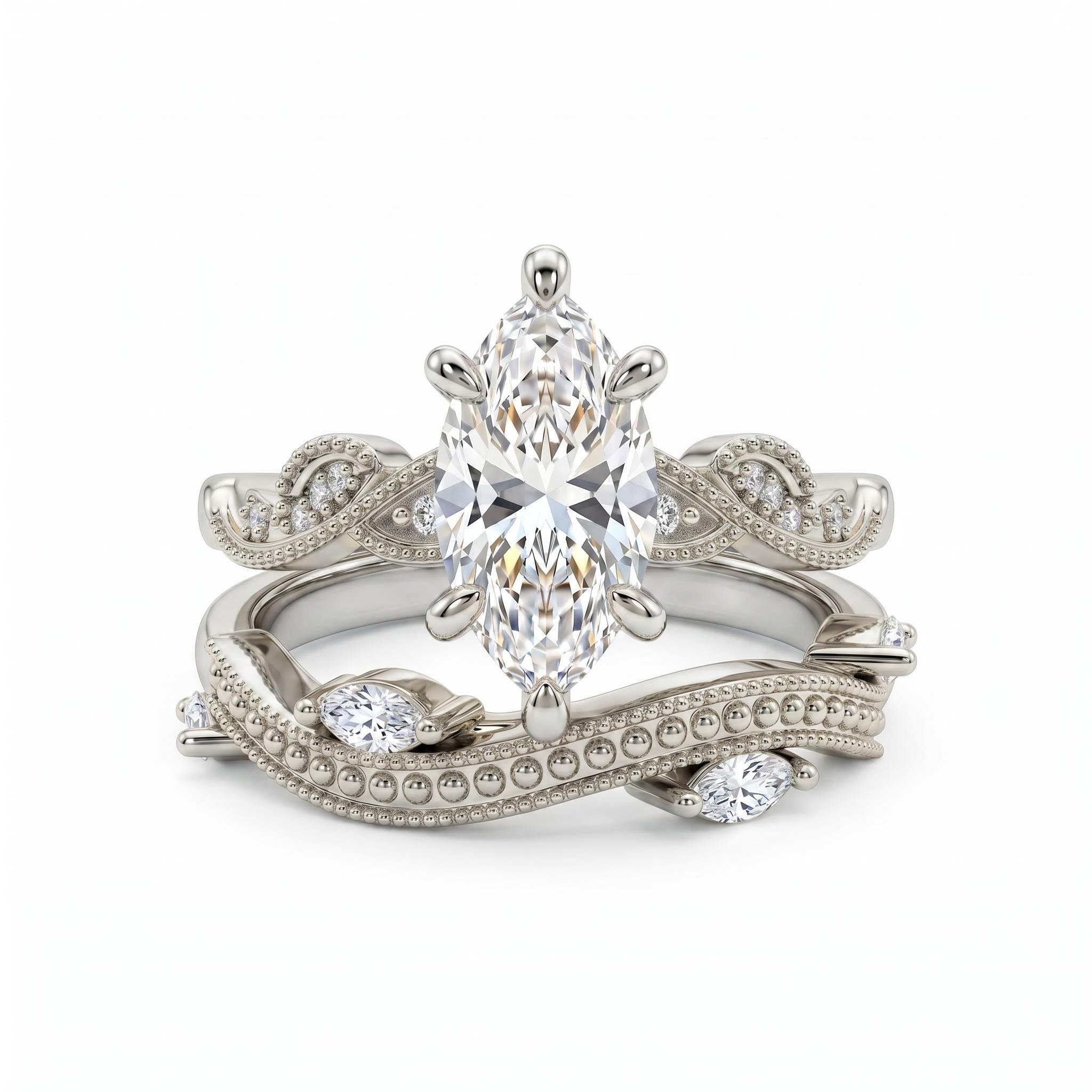 3.34 ct.tw. Vintage Marquise 2-Piece Stackable Bridal Ring Set 3.34 ct.tw. Vintage Marquise 2-Piece Stackable Bridal Ring Set