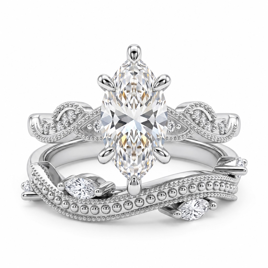 3.34 ct.tw. Vintage Marquise 2-Piece Stackable Bridal Ring Set 3.34 ct.tw. Vintage Marquise 2-Piece Stackable Bridal Ring Set