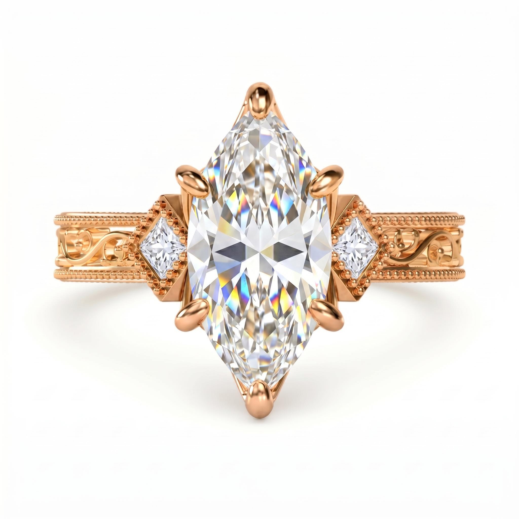 5.42 ct.tw. Engraved  Vintage Marquise Cut Engagement Ring