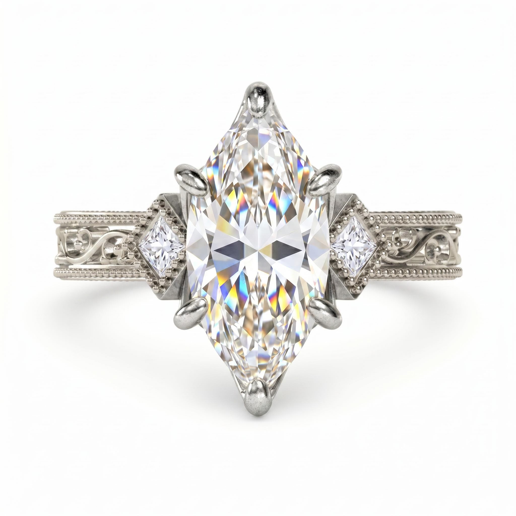 5.42 ct.tw. Engraved  Vintage Marquise Cut Engagement Ring