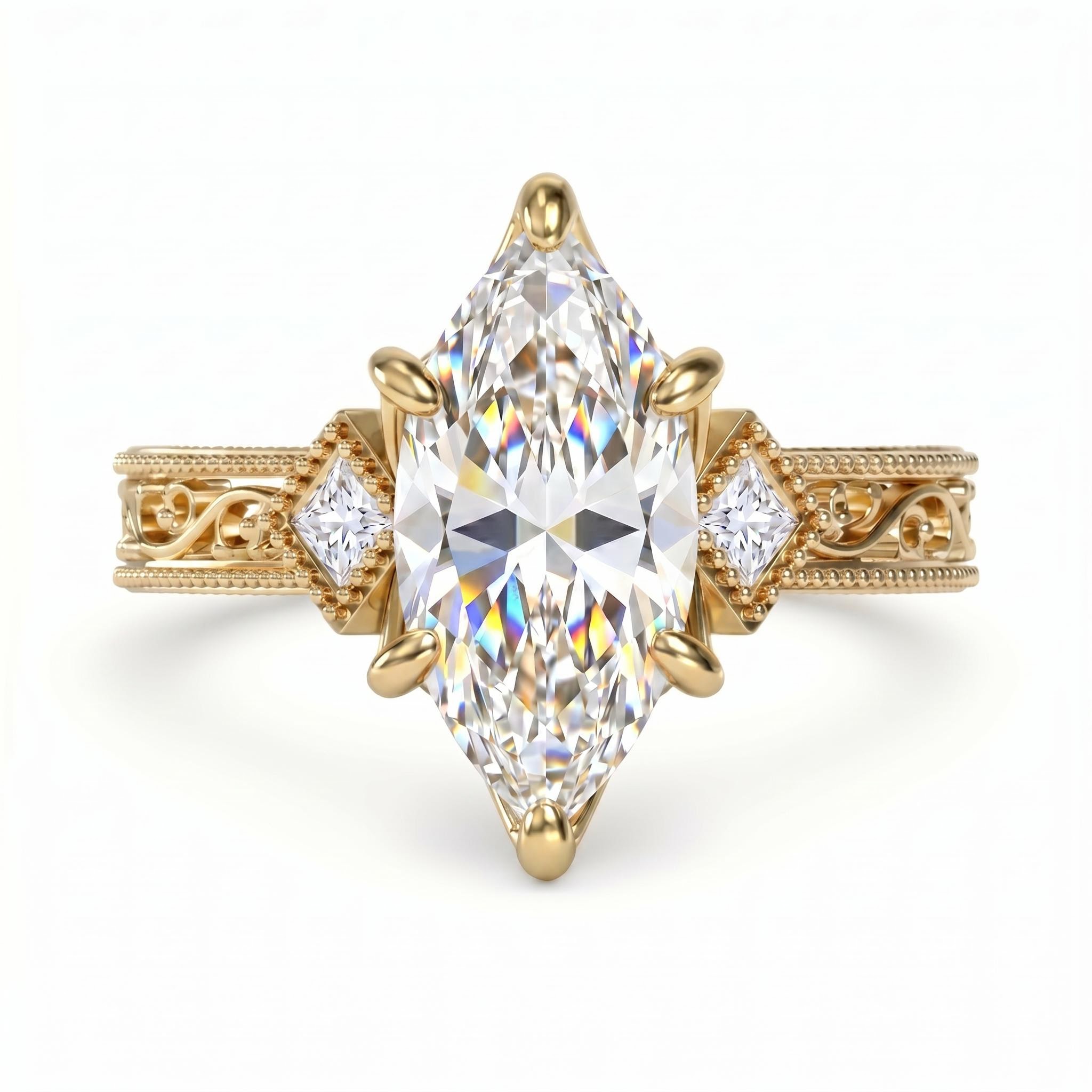 5.42 ct.tw. Engraved  Vintage Marquise Cut Engagement Ring