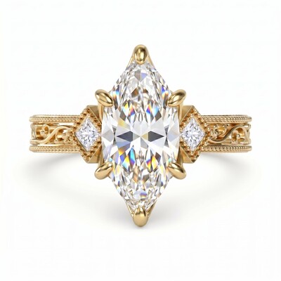 5.42 ct.tw. Engraved  Vintage Marquise Cut Engagement Ring
