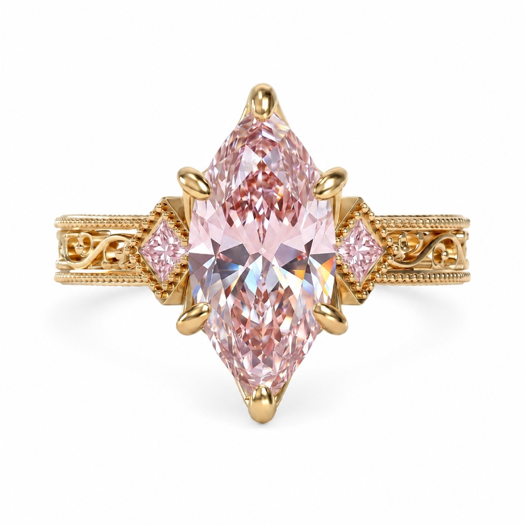 5.42 ct.tw. Engraved  Vintage Marquise Cut Engagement Ring