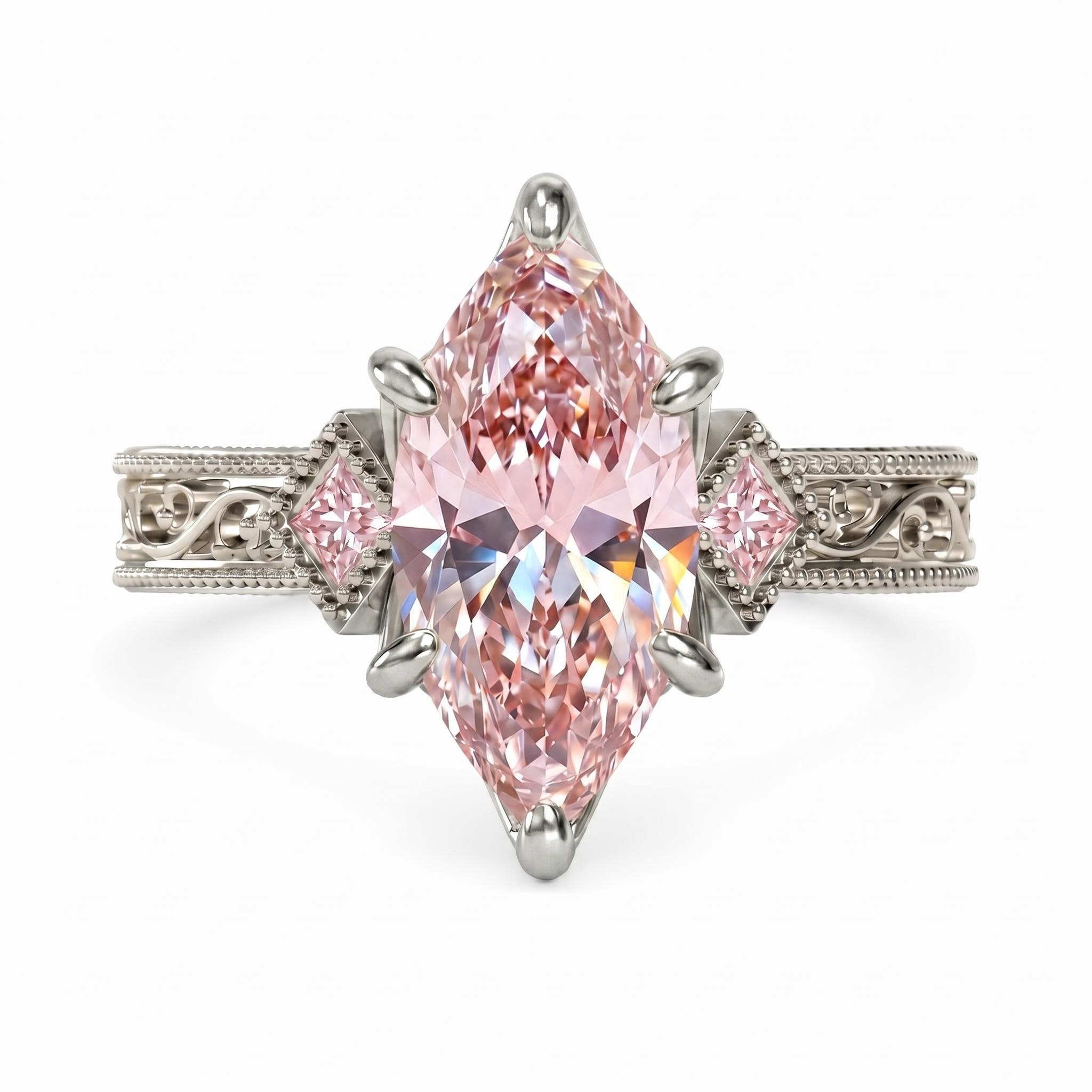 5.42 ct.tw. Engraved  Vintage Marquise Cut Engagement Ring